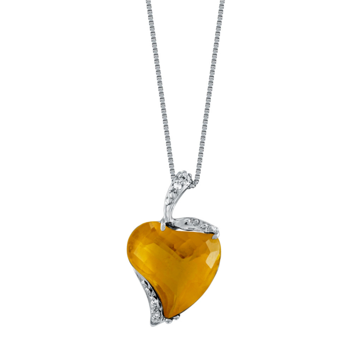 Κολιέ με Citrin σε Σχήμα Καρδιάς και Διαμάντια Βrilliant απο Λευκό Χρυσό Κ18 ΚL030888
