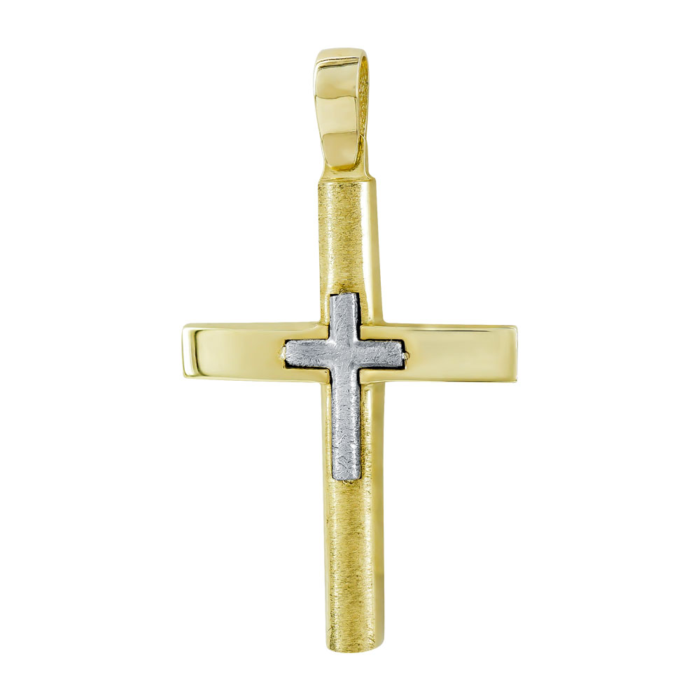 Σταυρός Βάπτισης Ανδρικός Σε Δίχρωμο Χρυσό 14 Καρατίων ST111184