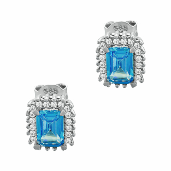 Σκουλαρίκια με Γαλάζιες Πέτρες Από Λευκό Χρυσό Κ14 SK114086