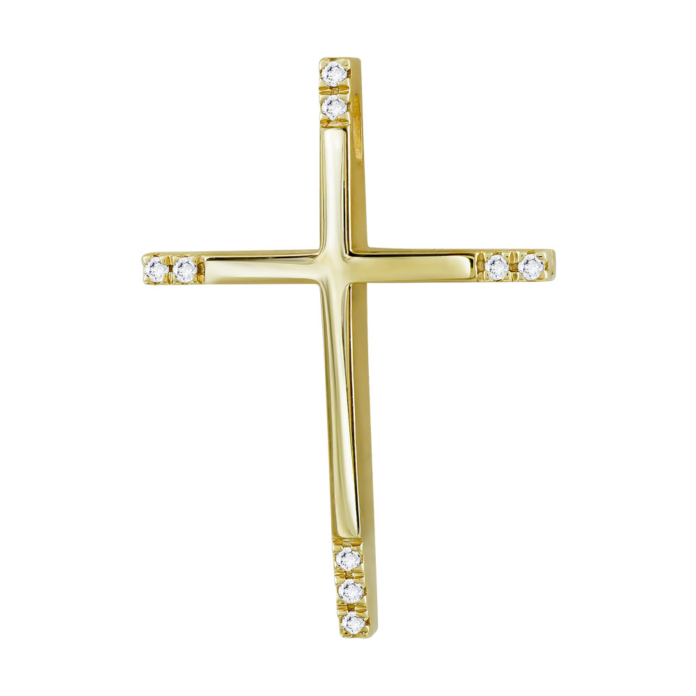 Σταυρός Βάπτισης Γυναικείος Σε Κίτρινο Χρυσό 18 Καρατίων Με Διαμάντια Brilliant ST2815
