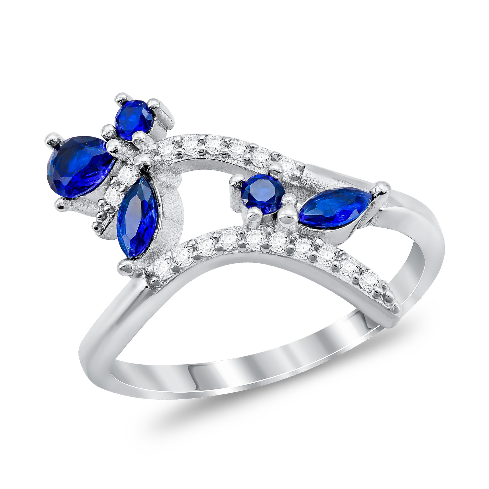 Δαχτυλίδι με Μπλε Πέτρες από Ασήμι DX1138