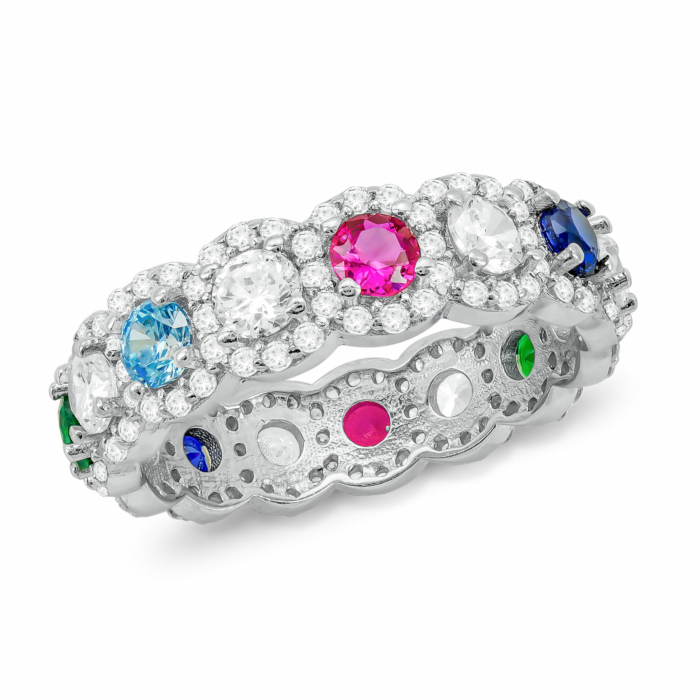 Δαχτυλίδι Ολόβερο με Χρωματιστές Πέτρες από Ασήμι DX1190