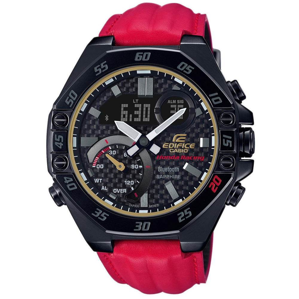 CASIO Edifice Honda Racing Special Εdition Red Leather Strap ECB-10HR-1AER