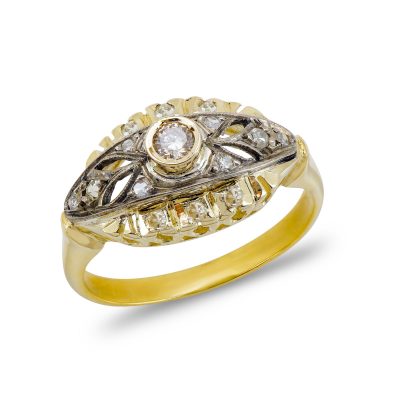 Αντικέ Δαχτυλίδι με Διαμάντια απο Κίτρινο Χρυσό 18 Καρατίων DX1303