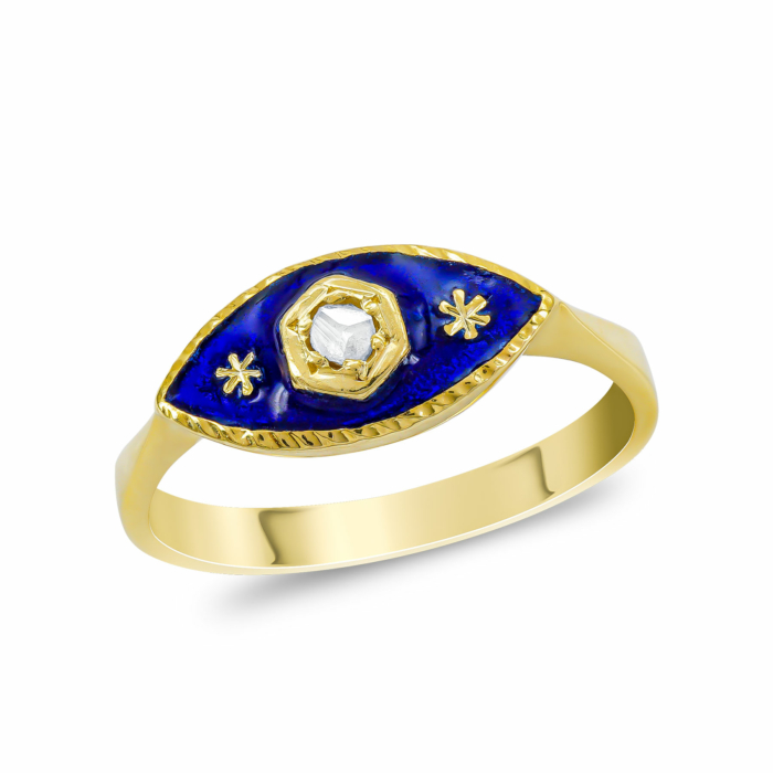 Δαχτυλίδι Με Διαμάντι και Χειροποιήτο Σμάλτο από Κίτρινο Χρυσό K18 DDX299
