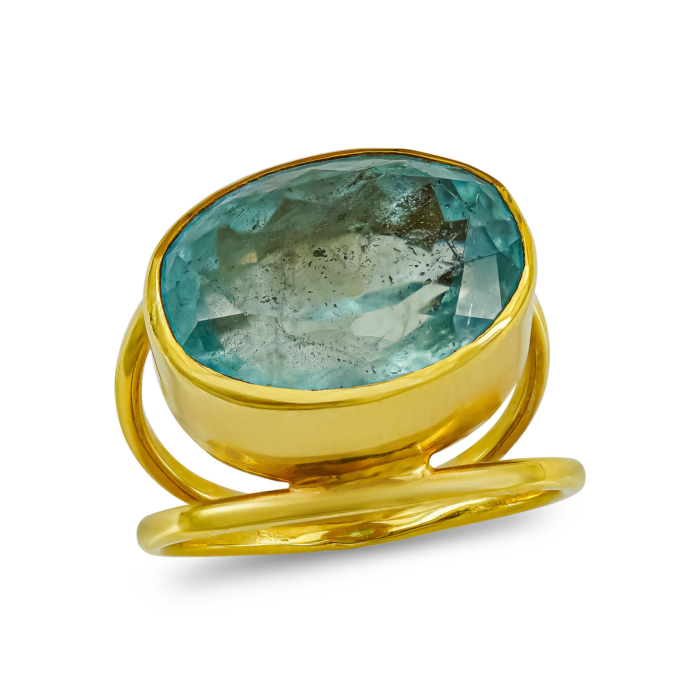 Χειροποίητο Δαχτυλίδι με Aquamarine απο Κίτρινο Χρυσό 18 Καρατίων DX1251