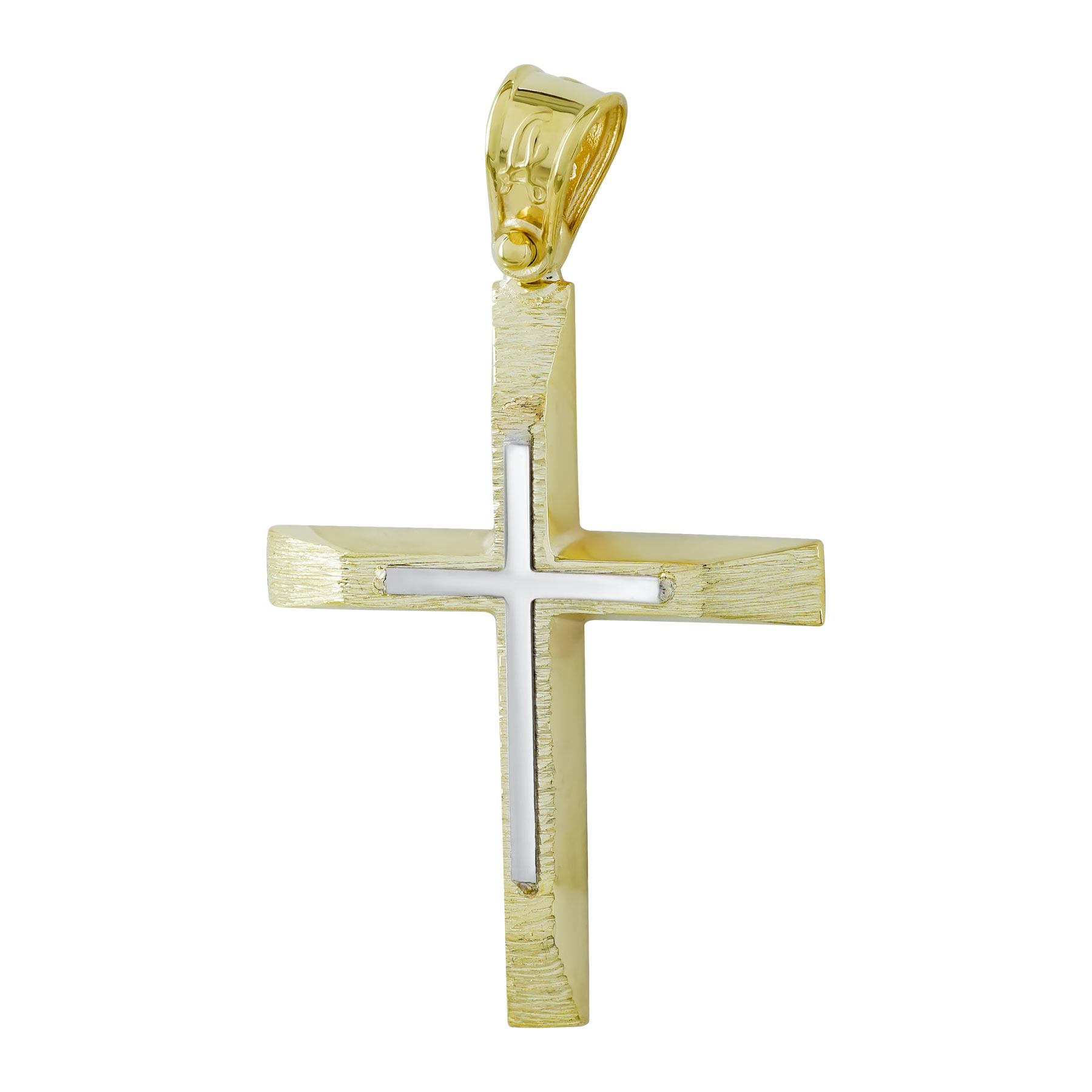 Σταυρός Βάπτισης Ανδρικός Σε Δίχρωμο Χρυσό 9 Καρατίων ST2948