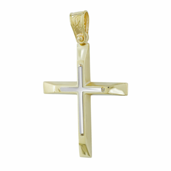 Σταυρός Βάπτισης Ανδρικός Σε Δίχρωμο Χρυσό 9 Καρατίων ST2952