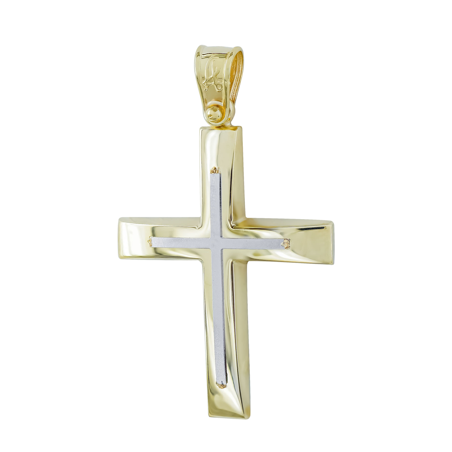 Σταυρός Βάπτισης Ανδρικός Σε Δίχρωμο Χρυσό 14 Καρατίων ST2998