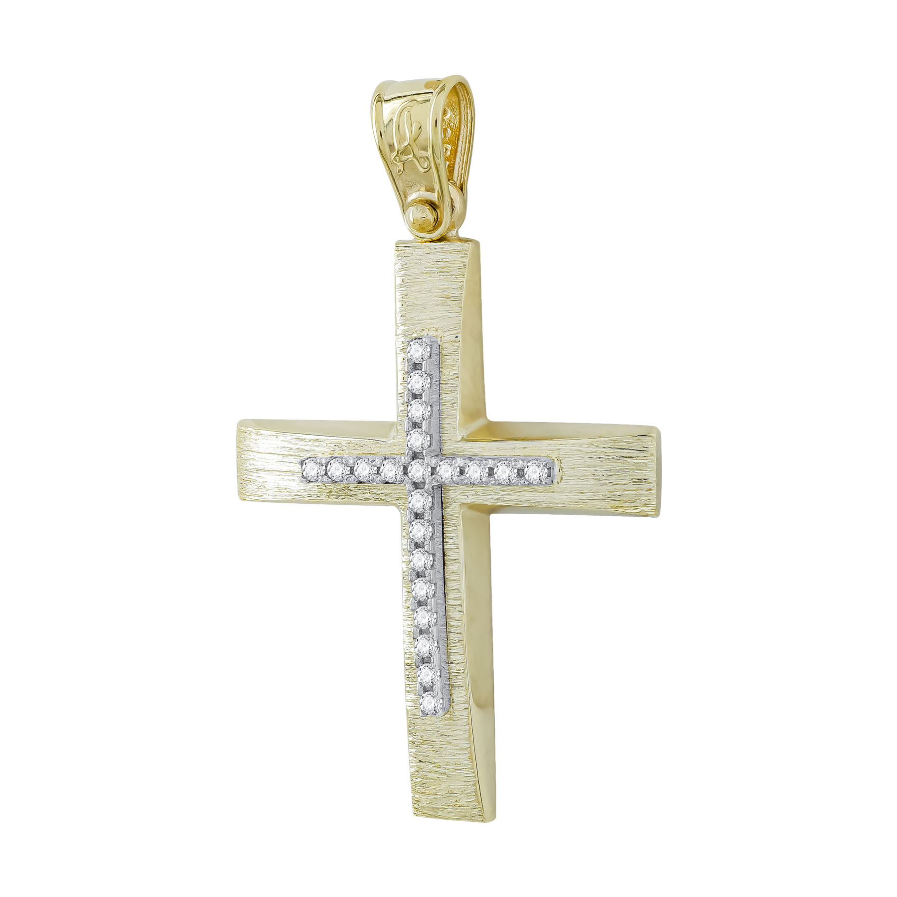 Σταυρός Βάπτισης Γυναικείος Σε Δίχρωμο Χρυσό 14 Καρατίων με Πέτρες ST3020