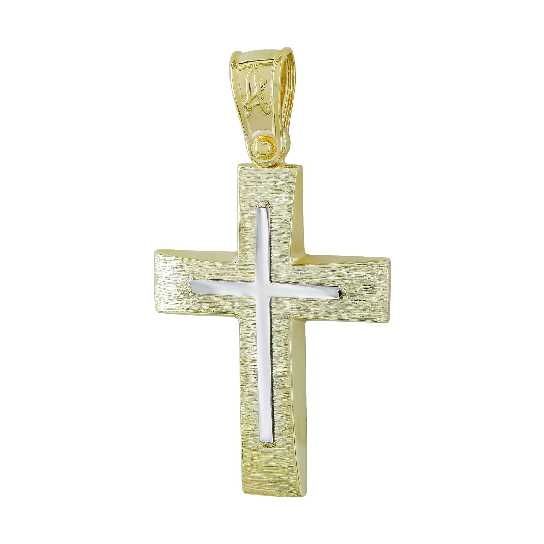 Σταυρός Βάπτισης Ανδρικός Σε Δίχρωμο Χρυσό 9 Καρατίων ST2950