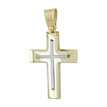 Σταυρός Βάπτισης Ανδρικός Σε Δίχρωμο Χρυσό 9 Καρατίων ST2960