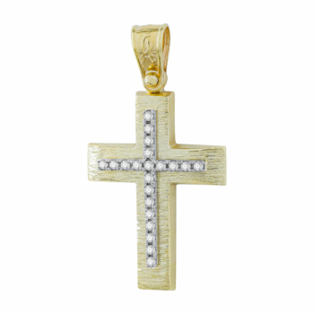 Σταυρός Βάπτισης Γυναικείος Σε Δίχρωμο Χρυσό 9 Καρατίων με Πέτρες ST2922