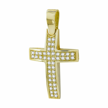 Σταυρός Βάπτισης Γυναικείος Σε Kίτρινο Χρυσό 14 Καρατίων με Πέτρες ST2893