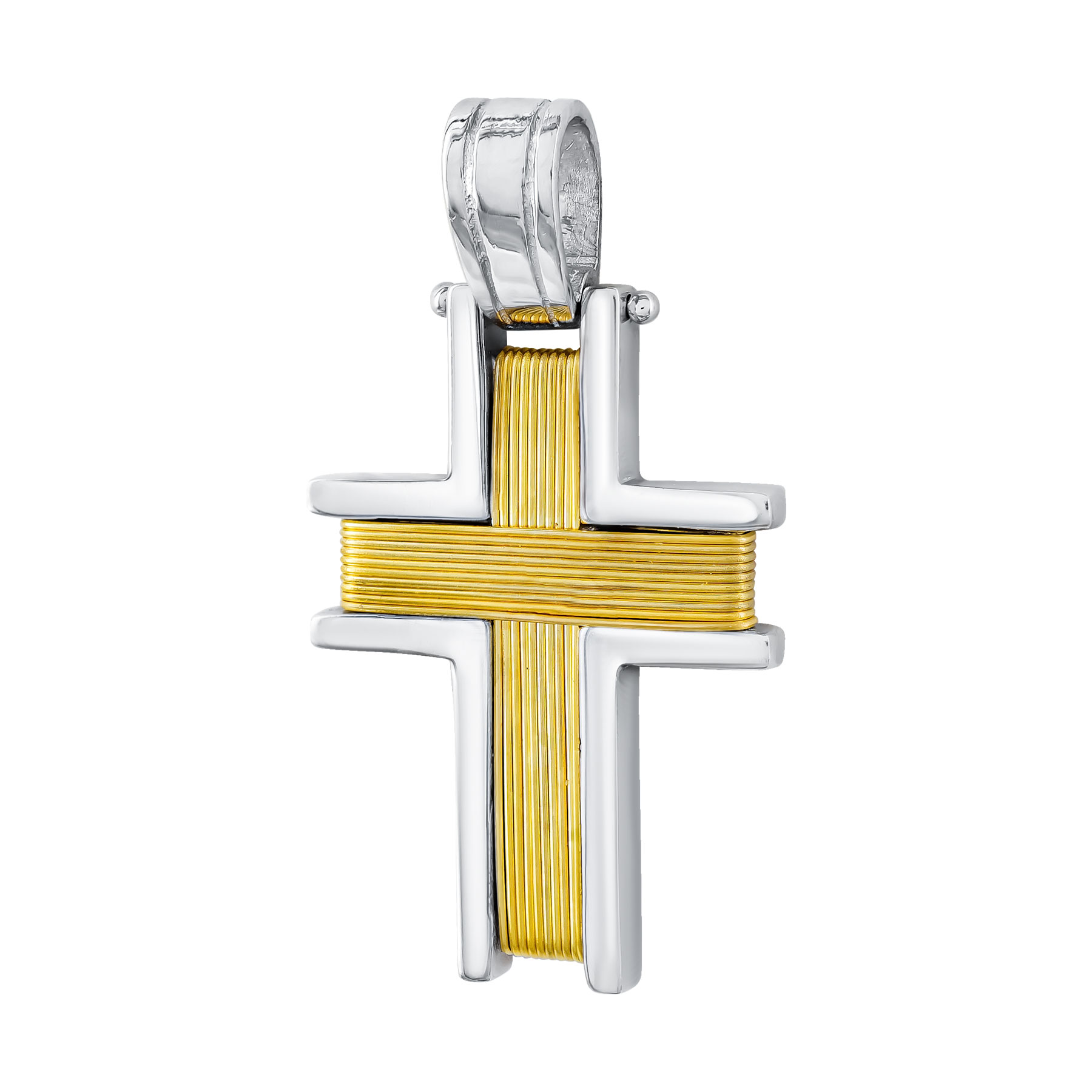 Σταυρός Βάπτισης Ανδρικός Σε Δίχρωμο Χρυσό 14 Καρατίων ST3084
