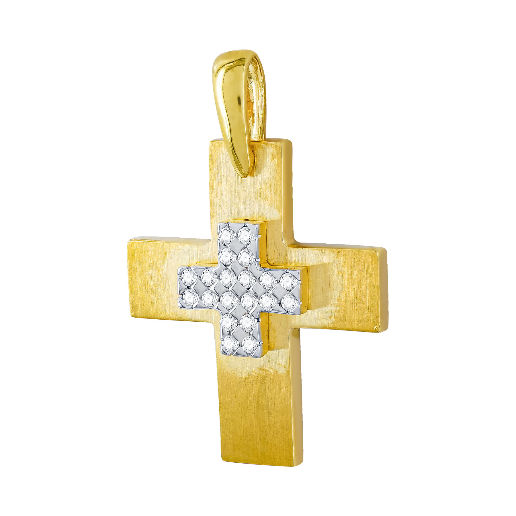 Σταυρός Βάπτισης Γυναικείος Σε Δίχρωμο Χρυσό 18 Καρατίων με Διαμάντια Brilliant ST3085