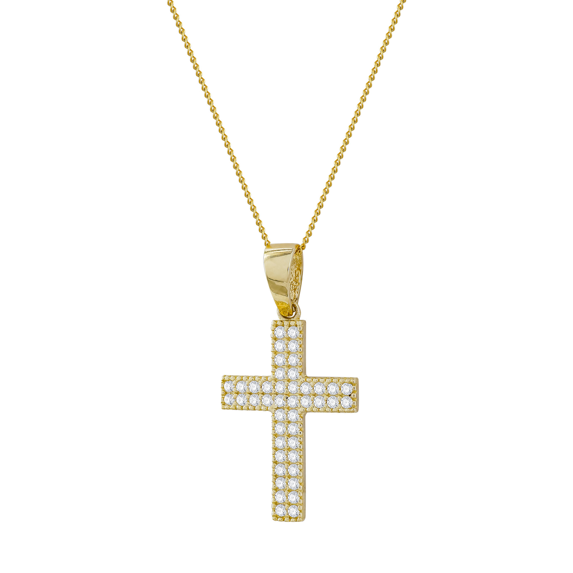 Σταυρός Βάπτισης Γυναικείος Σε Κίτρινο Χρυσό 14 Καρατίων με Πέτρες ST3123