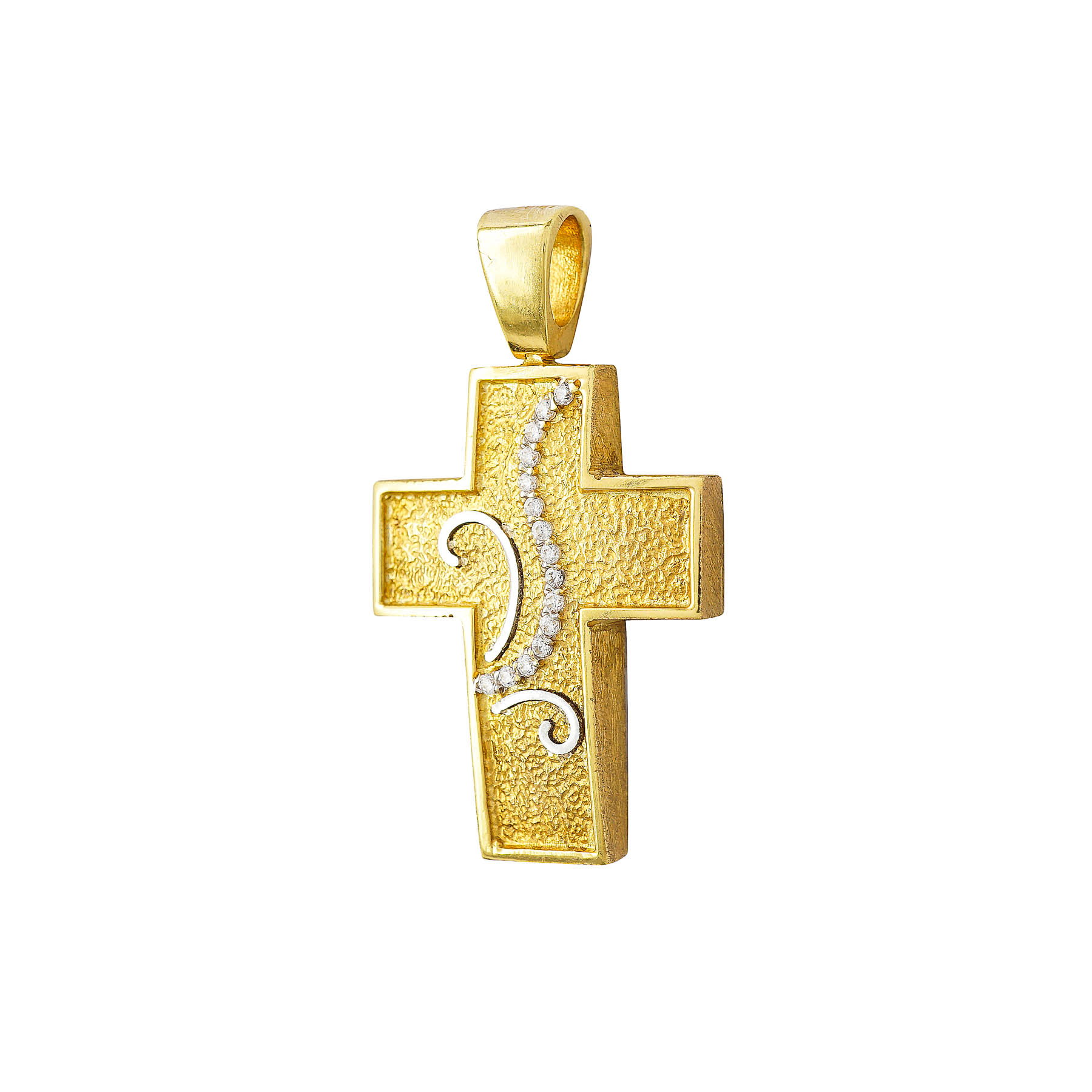 Σταυρός Βάπτισης Γυναικείος Σε Δίχρωμο Χρυσό 14 Καρατίων με Πέτρες ST3136