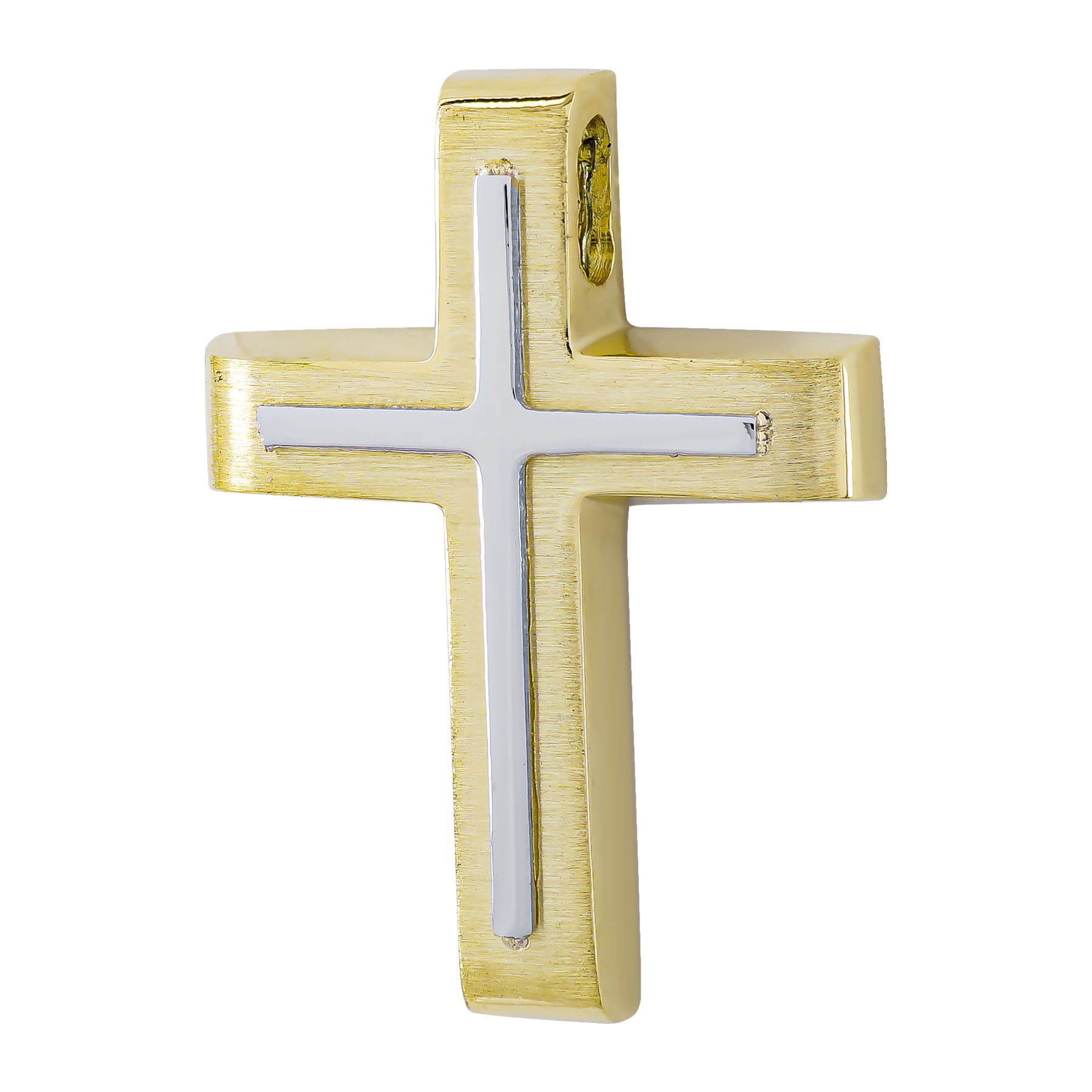 Σταυρός Βάπτισης Ανδρικός Σε Δίχρωμο Χρυσό 14 Καρατίων ST103034