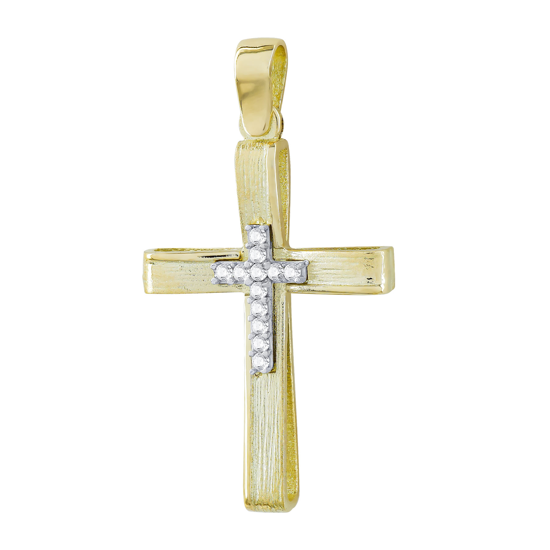 Σταυρός Βάπτισης Γυναικείος Σε Κίτρινο Χρυσό 14 Καρατίων με Πέτρες ST110815