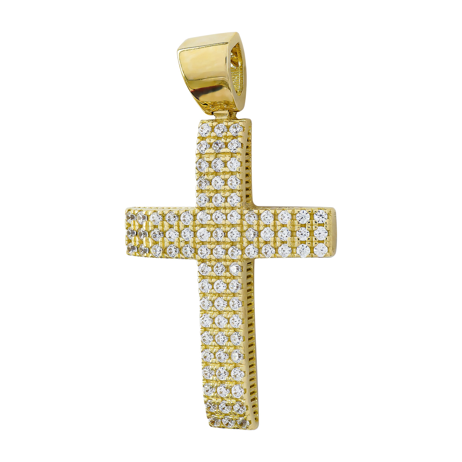 Σταυρός Βάπτισης Γυναικείος Σε Κίτρινο Χρυσό 14 Καρατίων με Πέτρες ST111138