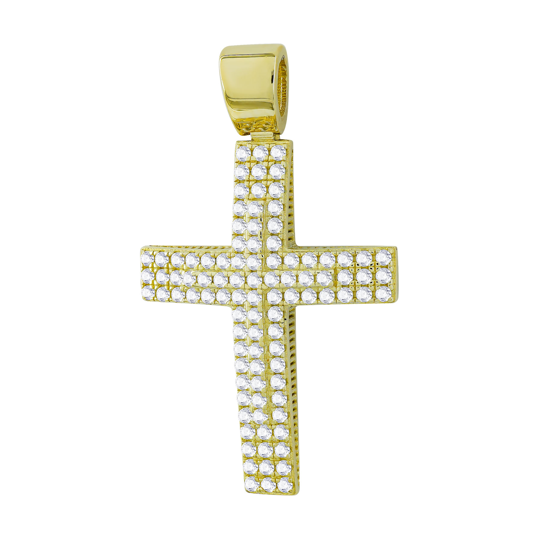 Σταυρός Βάπτισης Γυναικείος Σε Κίτρινο Χρυσό 14 Καρατίων με Πέτρες ST111140