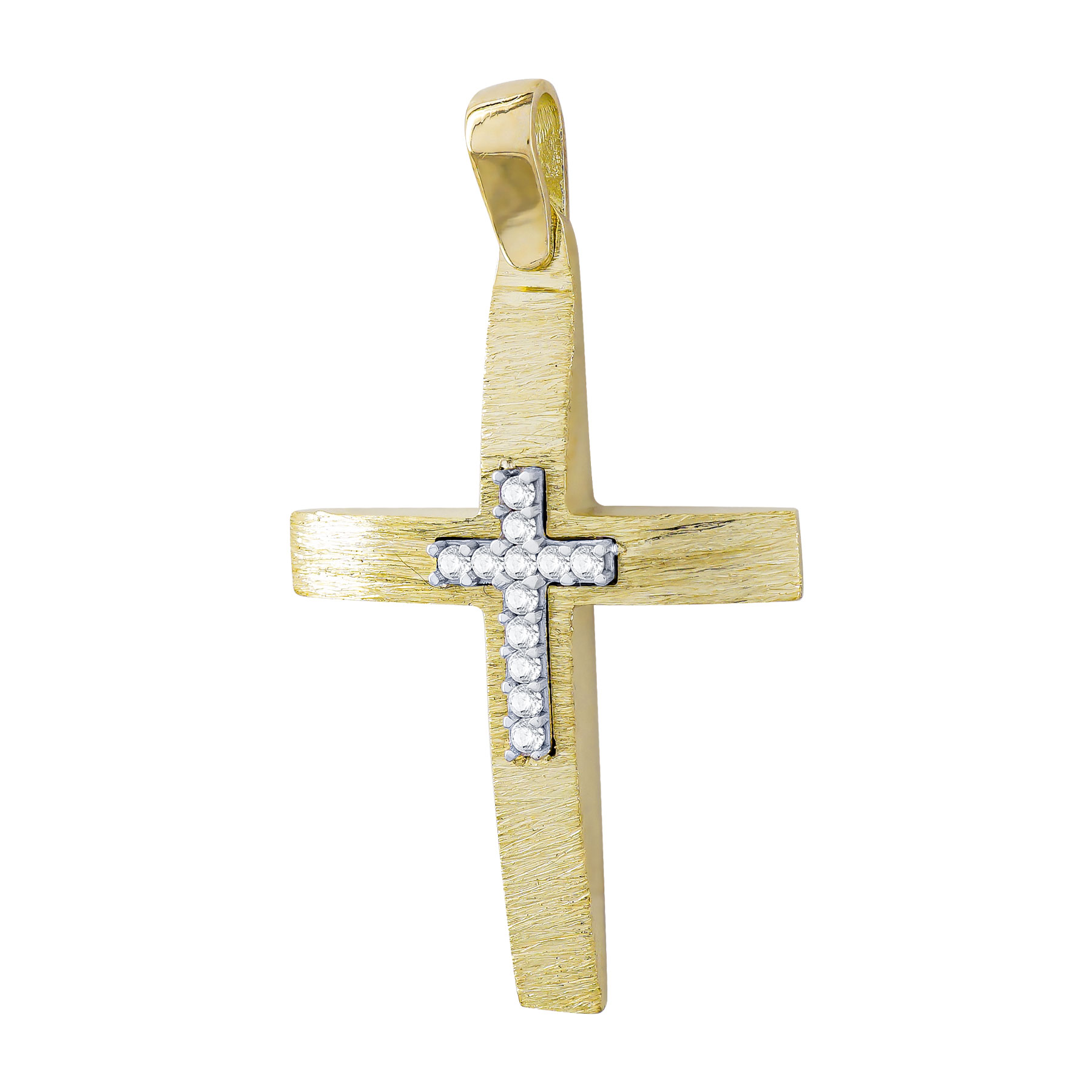 Σταυρός Βάπτισης Γυναικείος Σε Κίτρινο Χρυσό 14 Καρατίων με Πέτρες ST111174