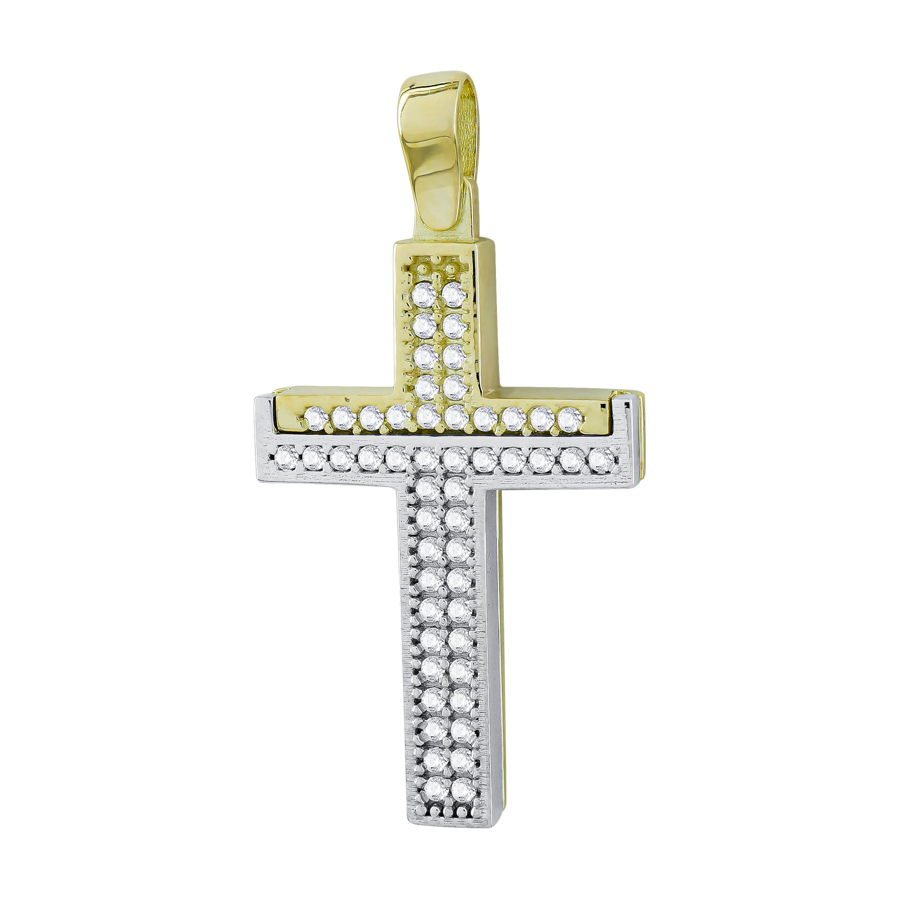 Σταυρός Βάπτισης Γυναικείος Σε Λευκό Χρυσό 14 Καρατίων με Πέτρες ST118494