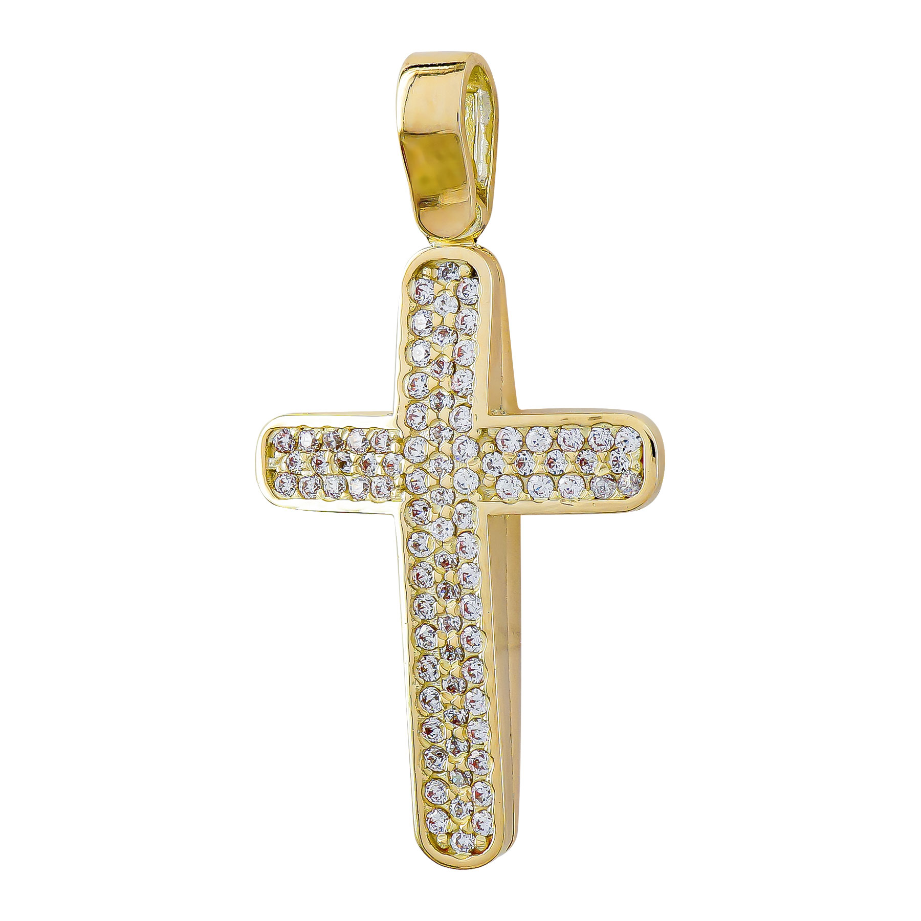 Σταυρός Βάπτισης Γυναικείος Διπλής Όψεως Σε Κίτρινο Χρυσό 14 Καρατίων με Πέτρες ST118501