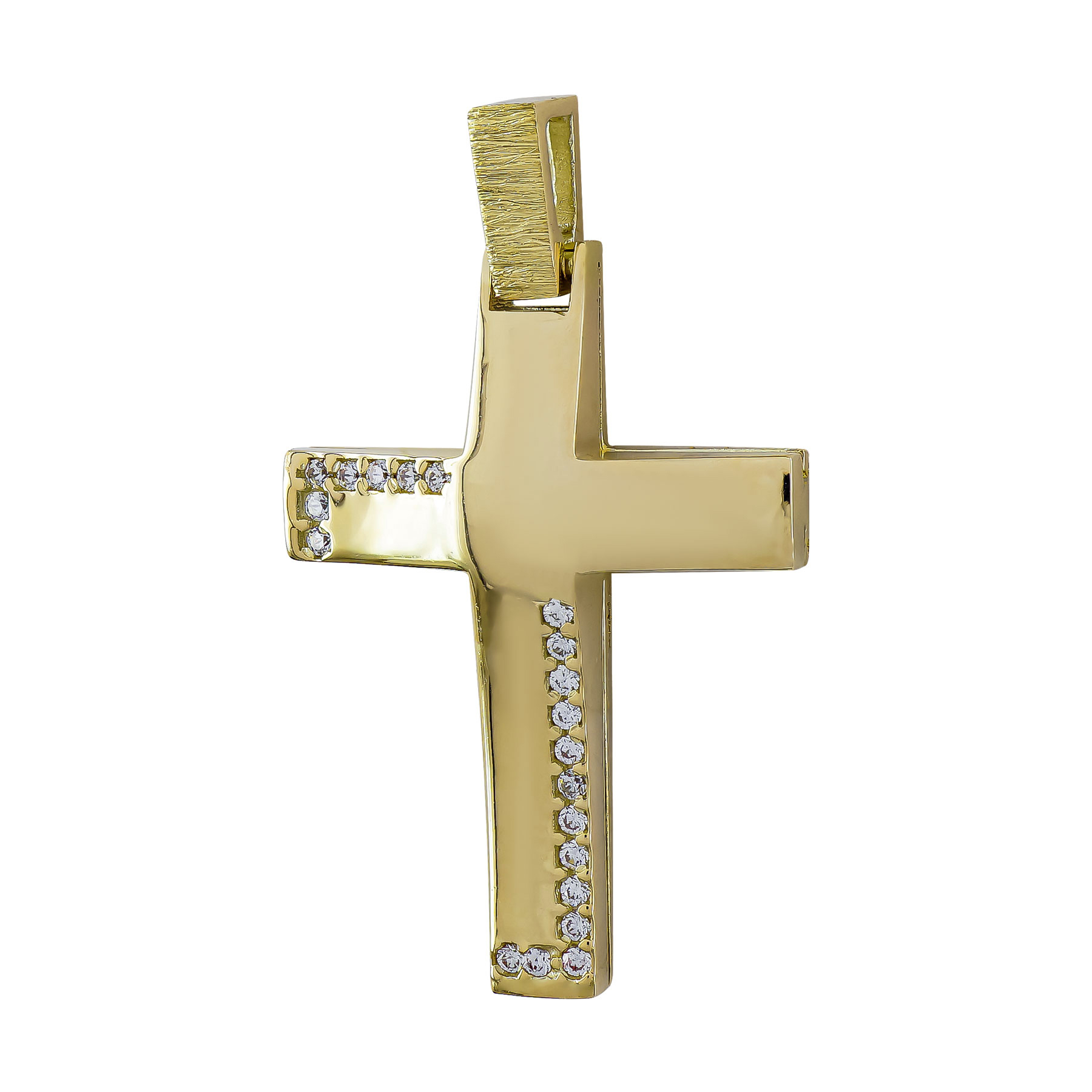 Σταυρός Βάπτισης Γυναικείος Διπλής Όψεως Σε Κίτρινο Χρυσό 14 Καρατίων με Πέτρες ST118967