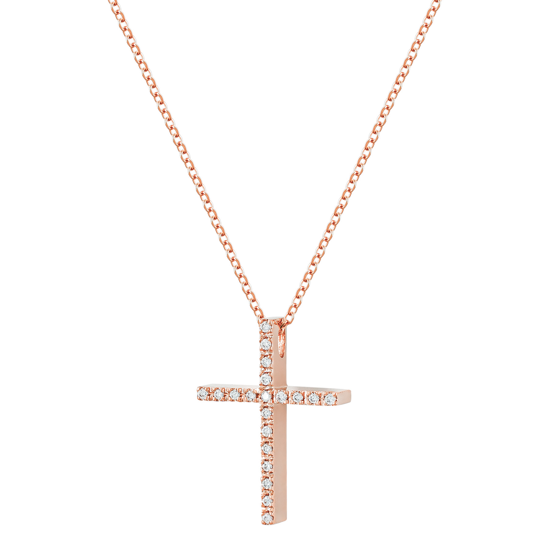 Σταυρός Βάπτισης Γυναικείος Σε Ροζ Χρυσό 18 Καρατίων Με Διαμάντια Brilliant ST3178