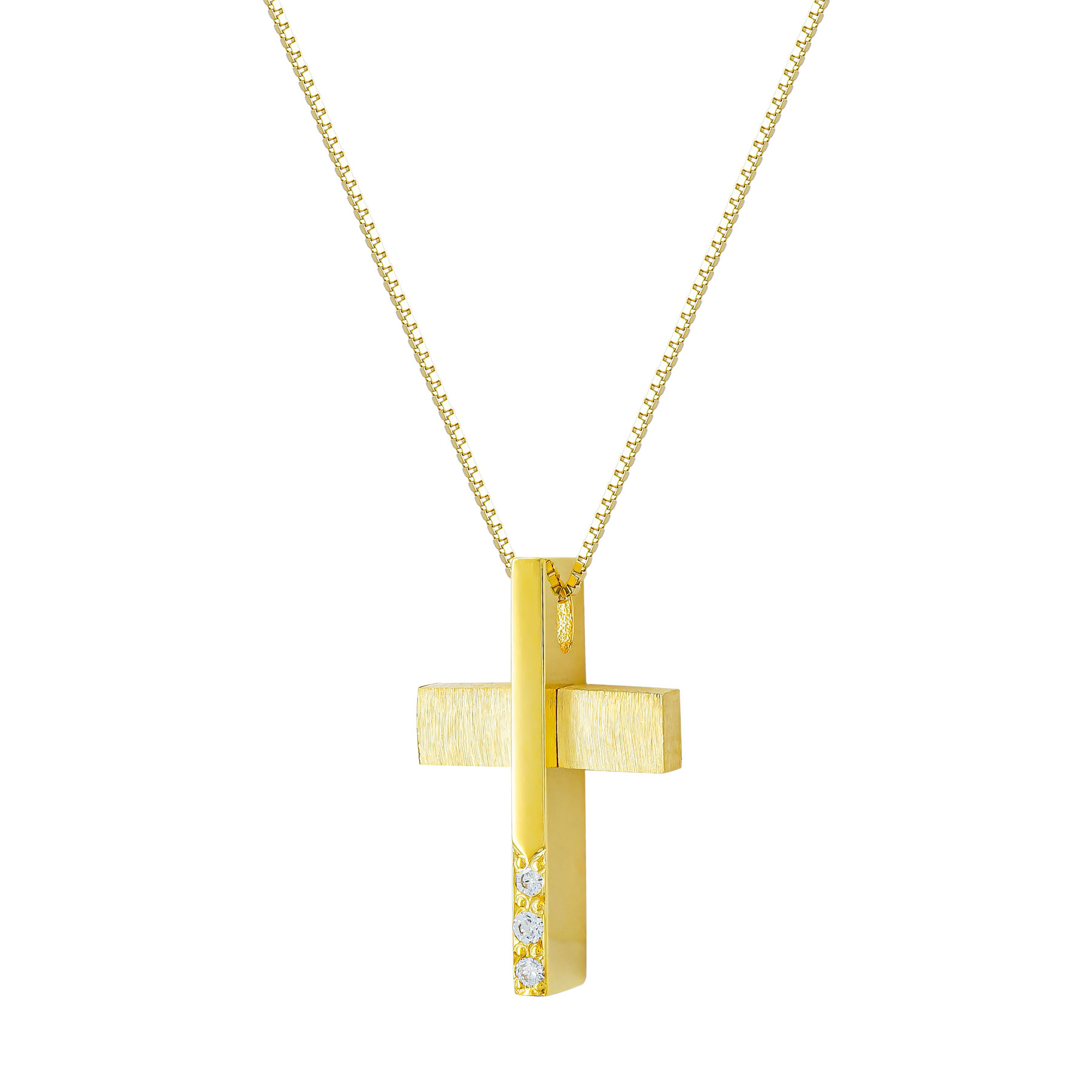 Σταυρός Βάπτισης Γυναικείος Σε Kίτρινο Χρυσό 18 Καρατίων Με Διαμάντια Brilliant ST3189