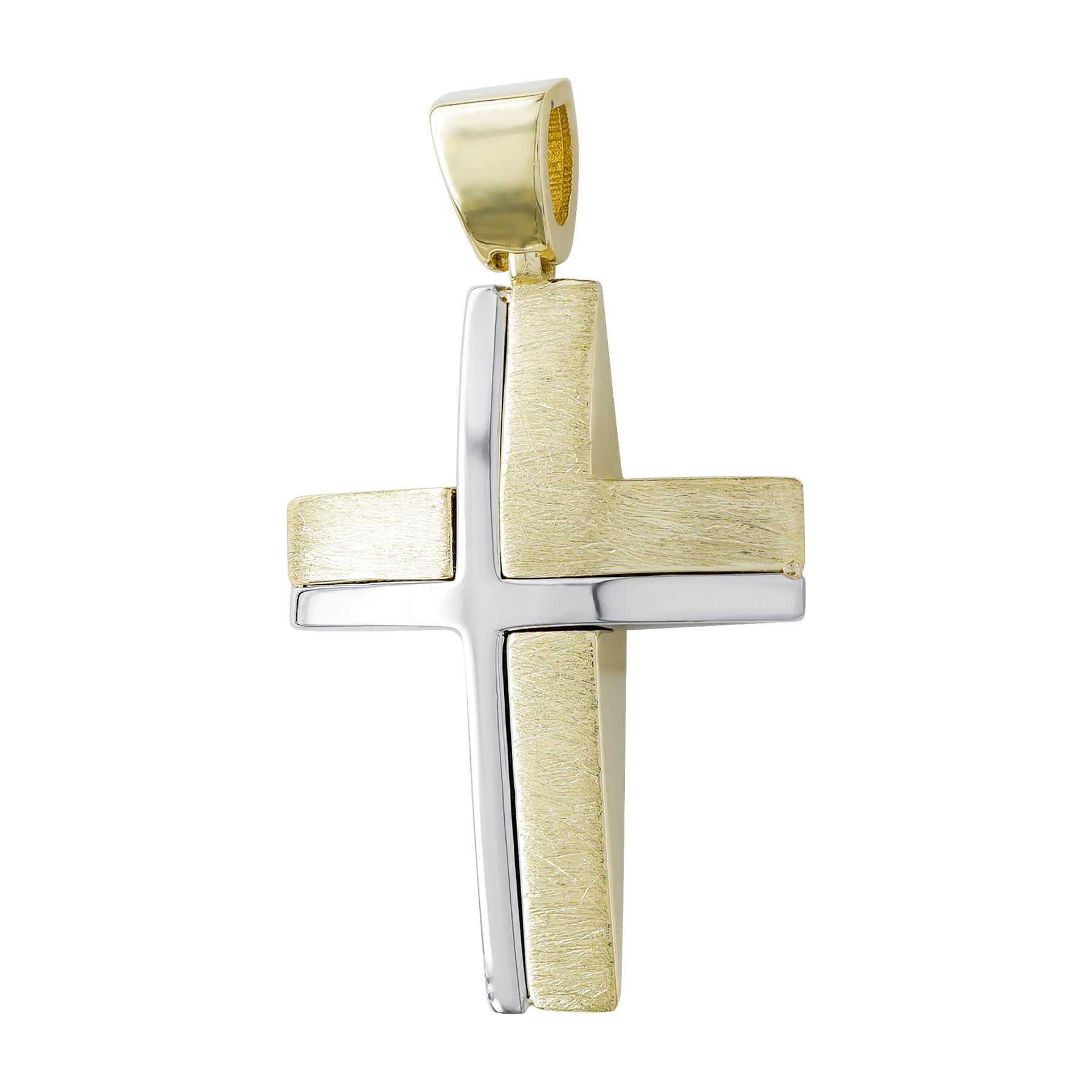 Σταυρός Βάπτισης Ανδρικός Διπλής Όψεως Σε Δίχρωμο Χρυσό 14 Καρατίων ST3223