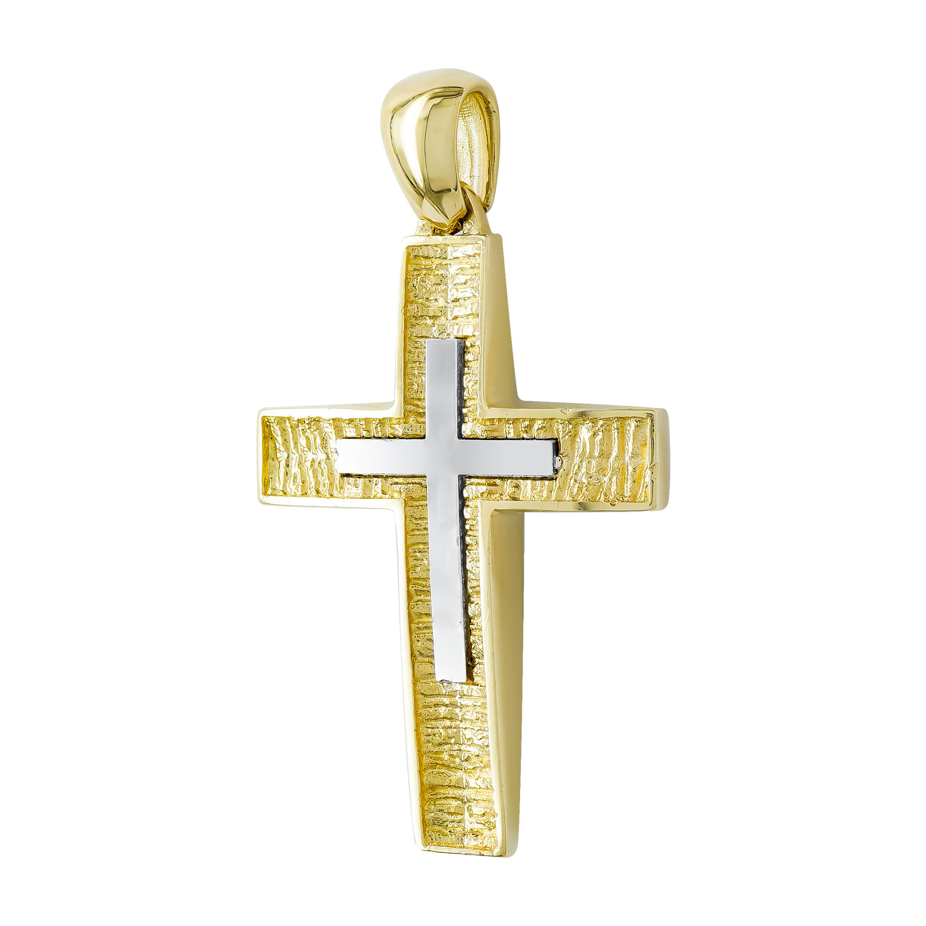 Σταυρός Βάπτισης Ανδρικός Σε Δίχρωμο Χρυσό 14 Καρατίων ST3228