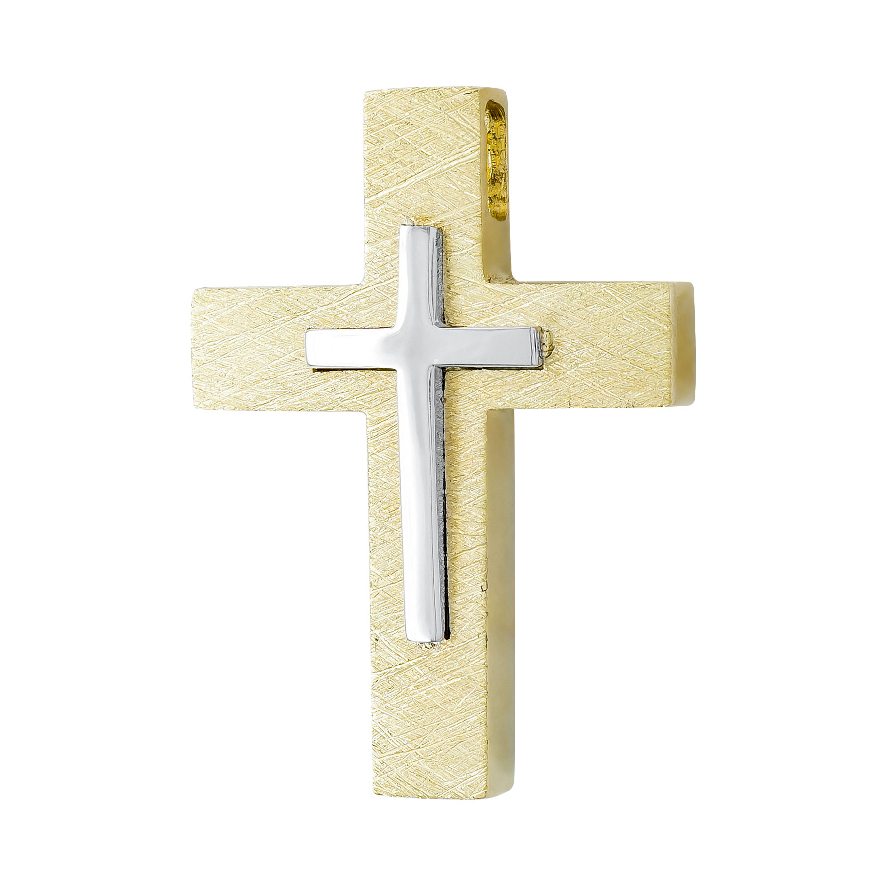 Σταυρός Βάπτισης Ανδρικός Σε Δίχρωμο Χρυσό 14 Καρατίων ST3229