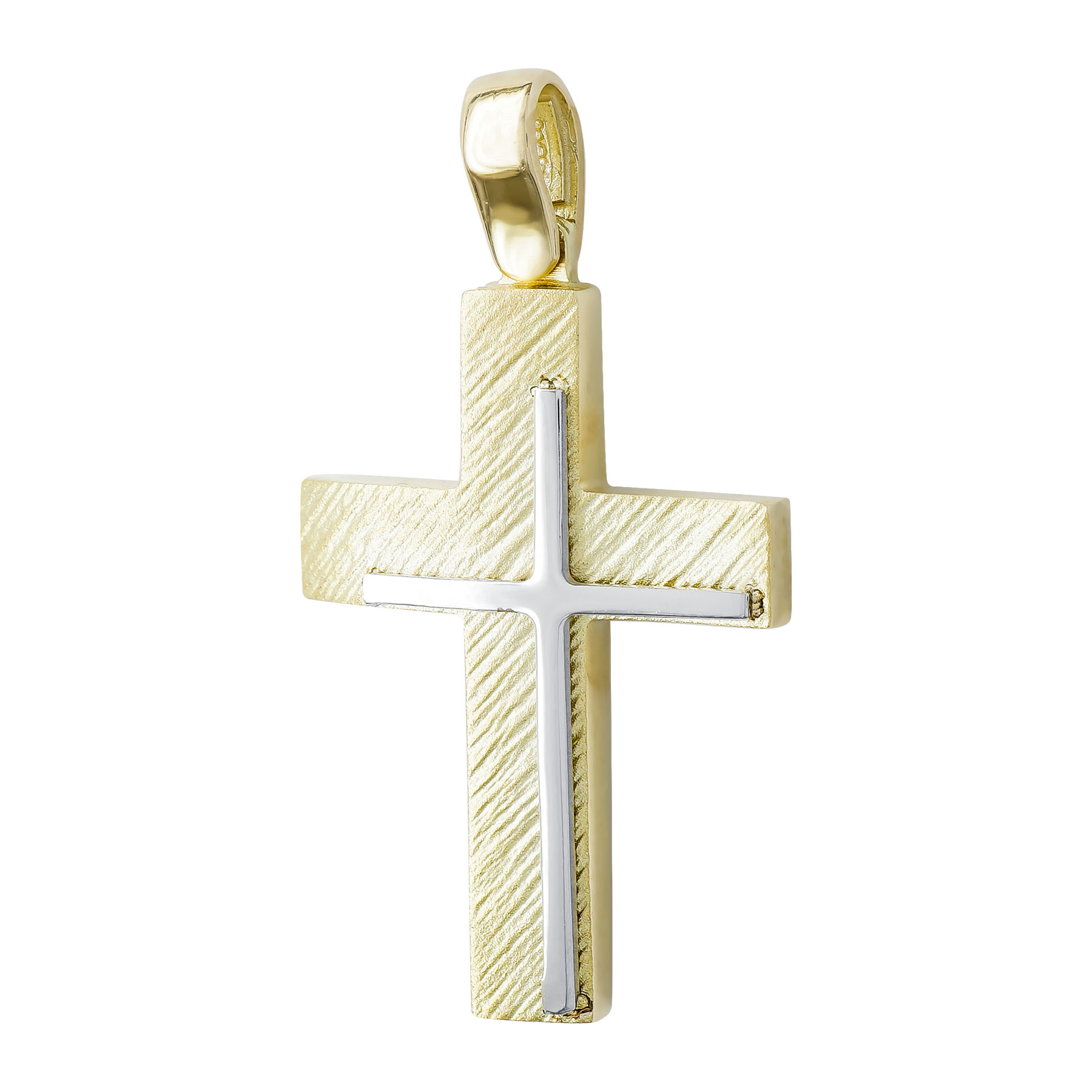 Σταυρός Βάπτισης Ανδρικός Διπλής Όψεως Σε Δίχρωμο Χρυσό 14 Καρατίων ST3230