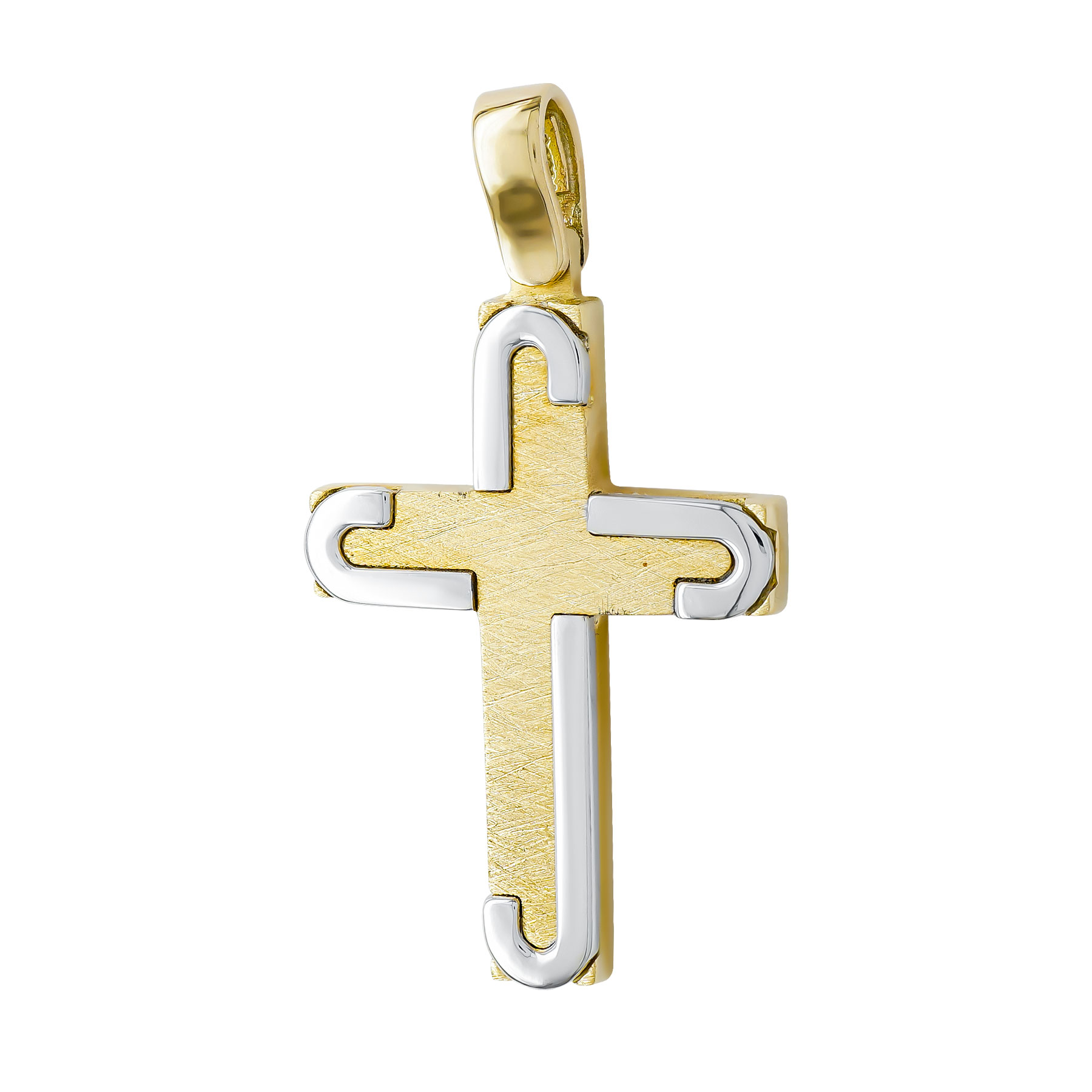 Σταυρός Βάπτισης Ανδρικός Διπλής Όψεως Σε Δίχρωμο Χρυσό 14 Καρατίων ST3233