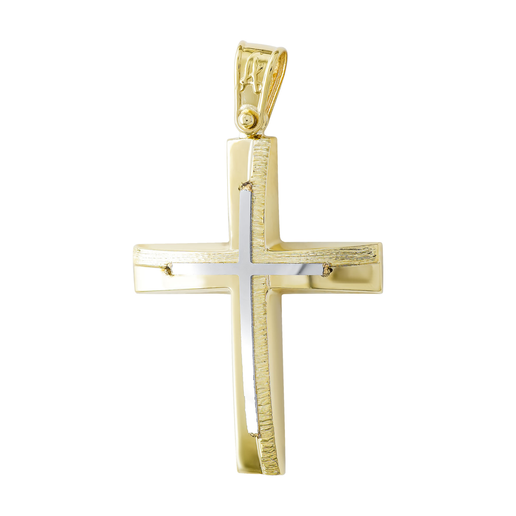 Σταυρός Βάπτισης Ανδρικός σε Δίχρωμο Χρυσό 18 Καρατίων ST3295