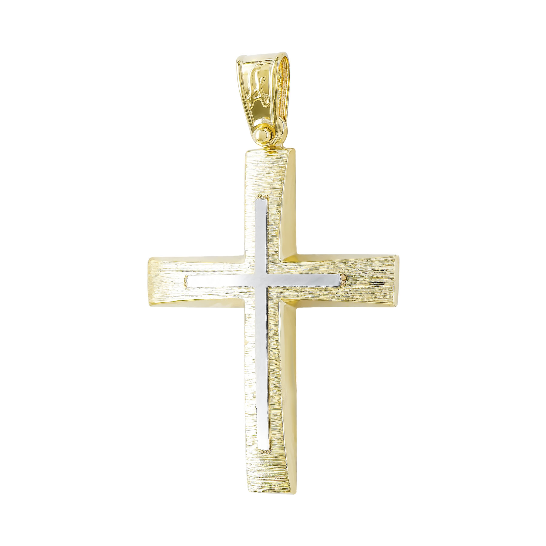 Σταυρός Βάπτισης Ανδρικός σε Δίχρωμο Χρυσό 18 Καρατίων ST3297