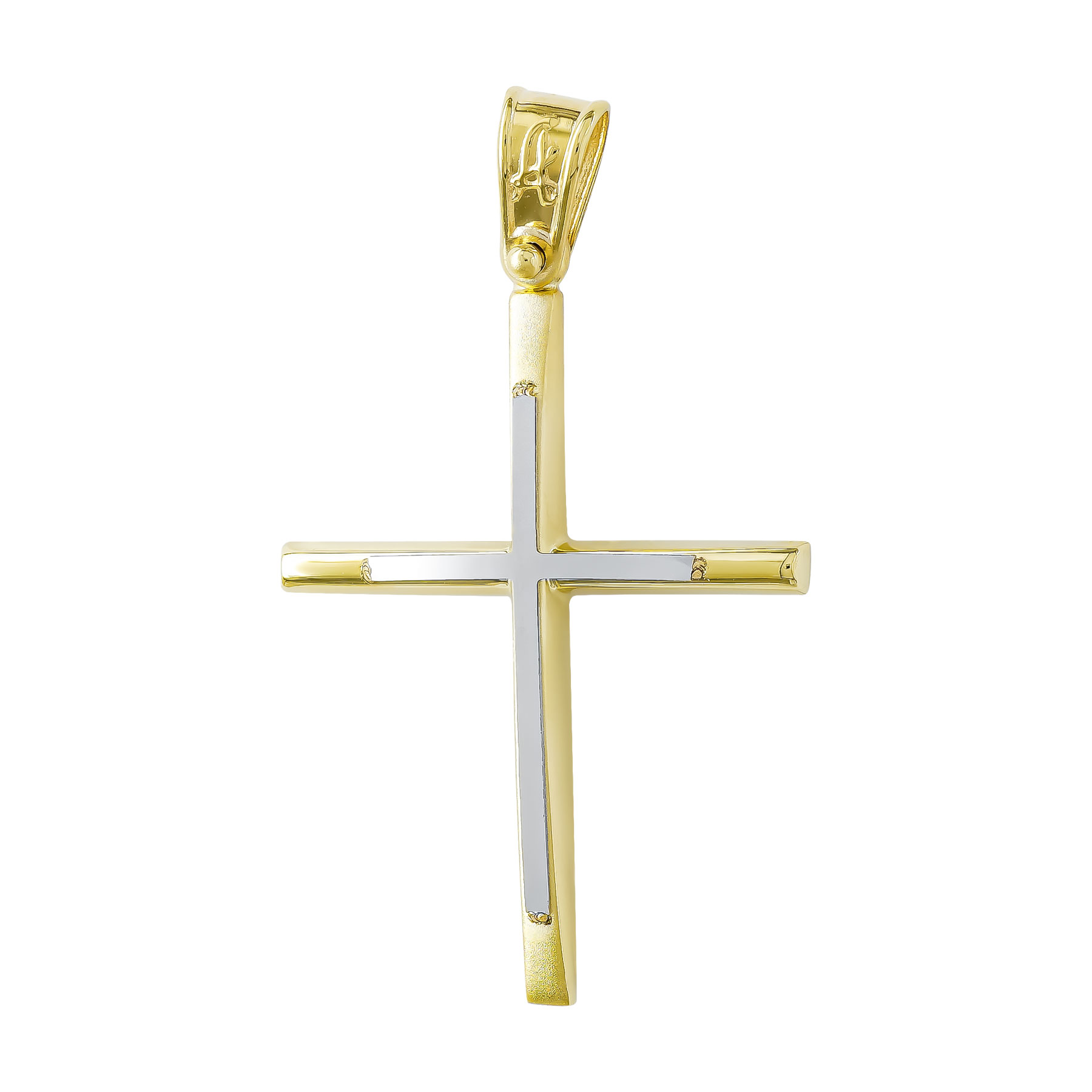 Σταυρός Βάπτισης Ανδρικός σε Δίχρωμο Χρυσό 18 Καρατίων ST3299