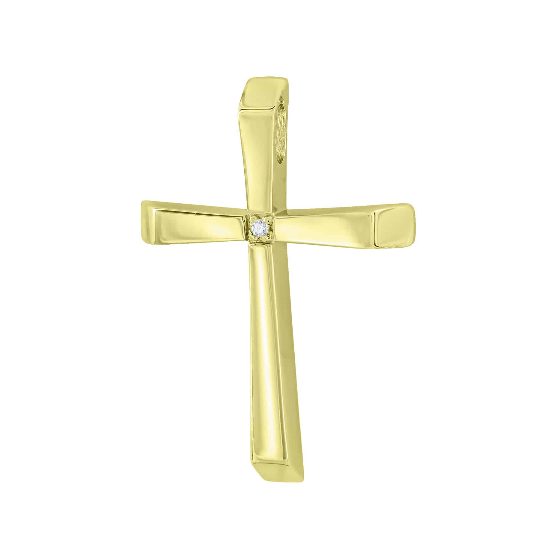 Σταυρός Βάπτισης Γυναικείος σε Κίτρινο Χρυσό 14 Καρατίων με Πέτρες ST3332