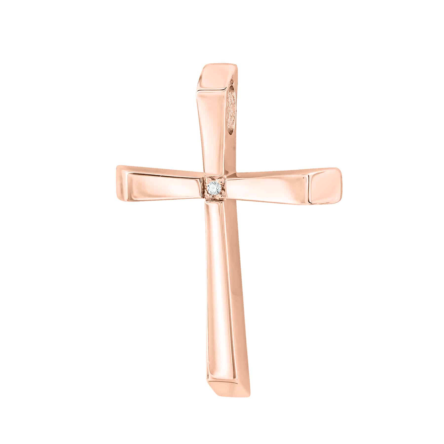 Σταυρός Βάπτισης Γυναικείος σε Ροζ Χρυσό 14 Καρατίων με Πέτρες ST3333