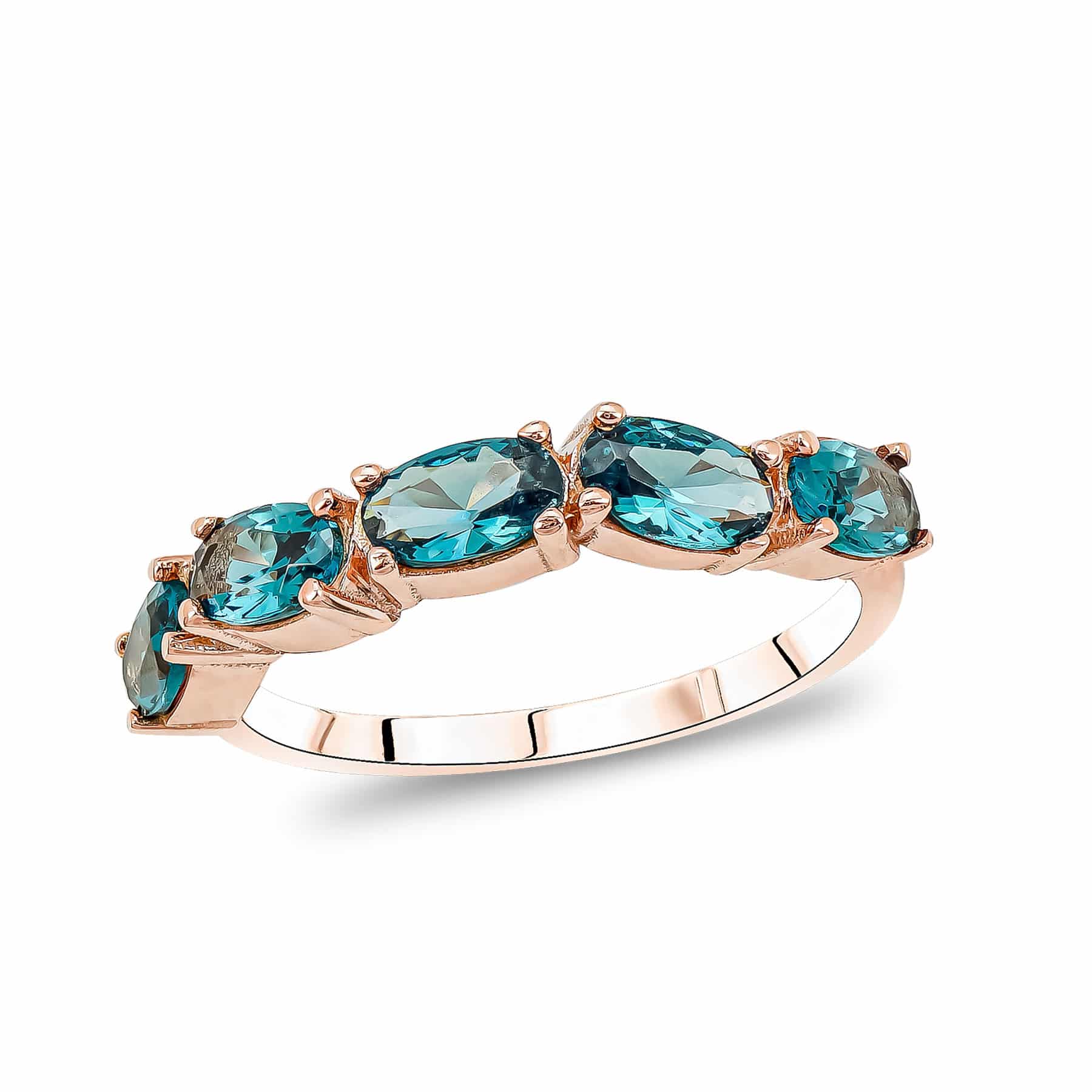 Σειρέ Δαχτυλίδι με Μπλε Πέτρες από Ροζ Χρυσό 9 Καρατίων DX1691