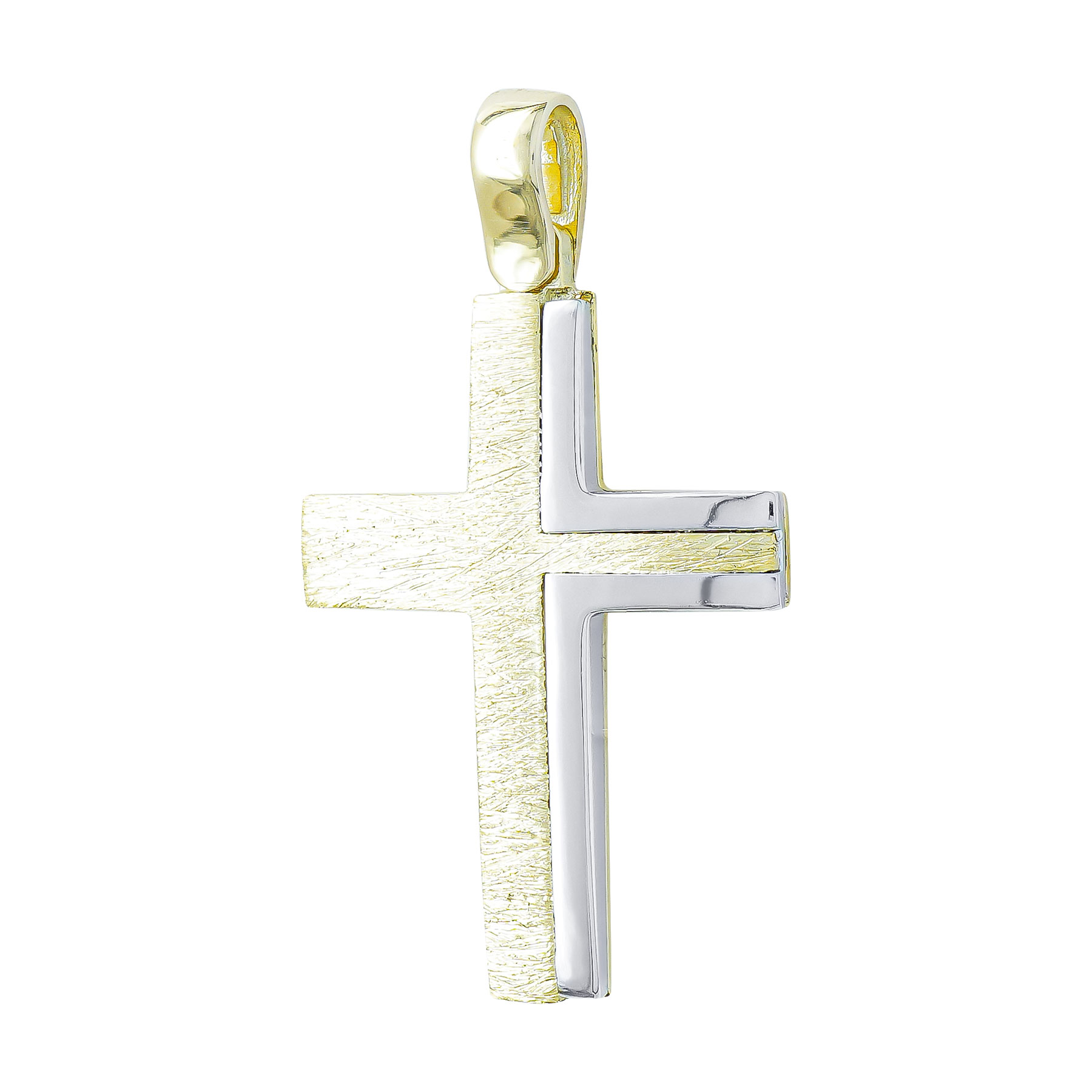 Σταυρός Βάπτισης Ανδρικός Διπλής Όψεως Σε Δίχρωμο Χρυσό 14 Καρατίων ST3317