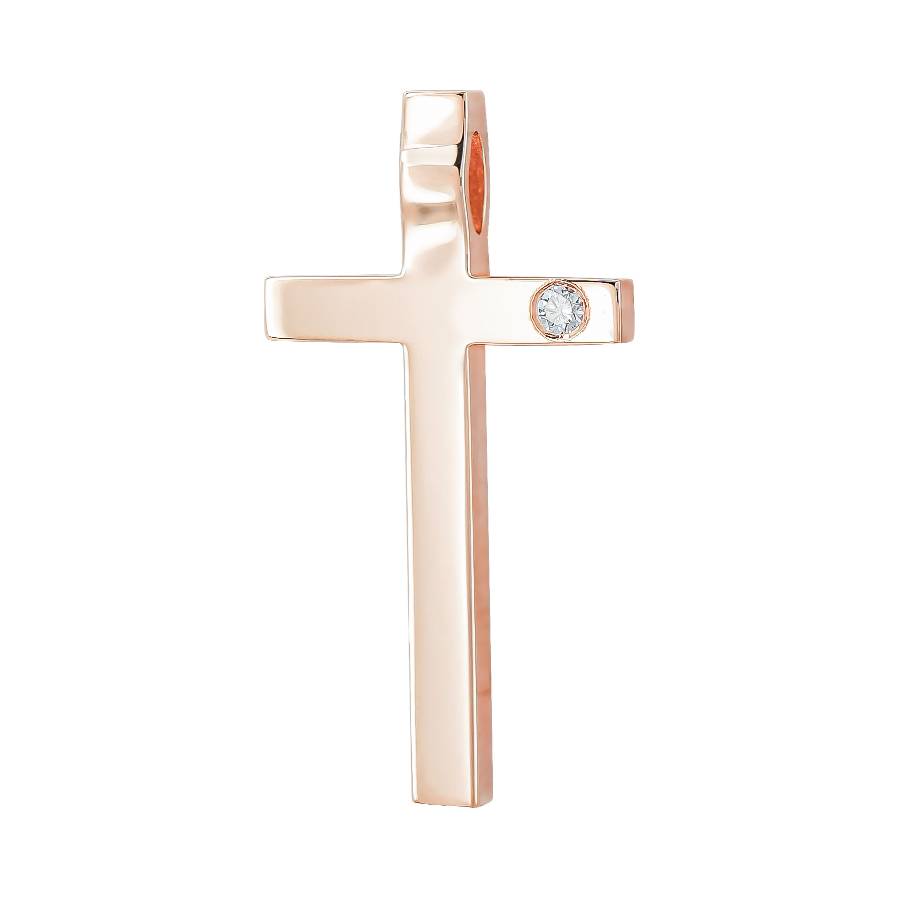 Σταυρός Βάπτισης Γυναικείος Σε Ροζ Χρυσό 18 Καρατίων με Διαμάντι Brilliant ST3108