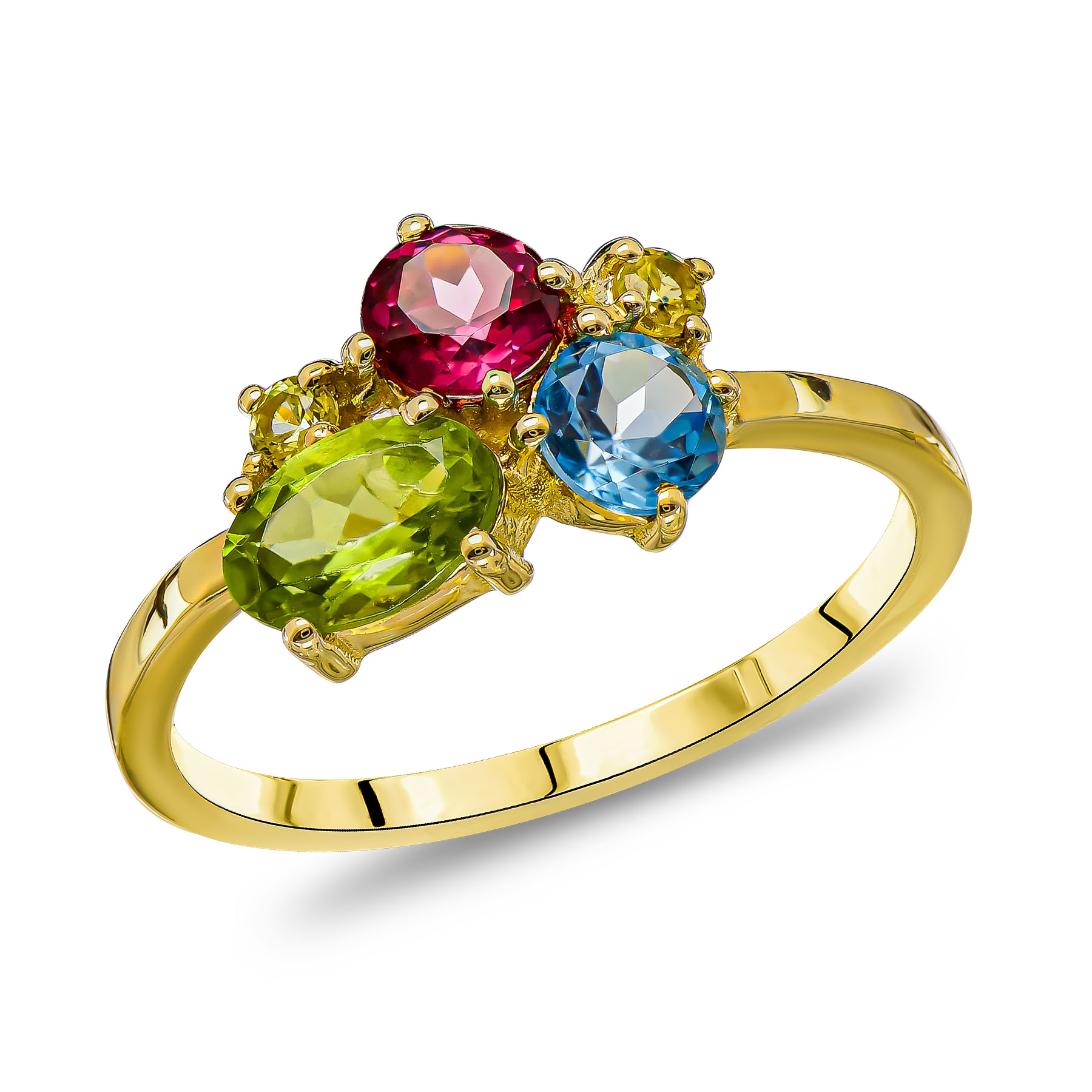 Δαχτυλίδι με Χρωματιστές Ορυκτές Πέτρες από Κίτρινο Χρυσό 14 Καρατίων DX1816