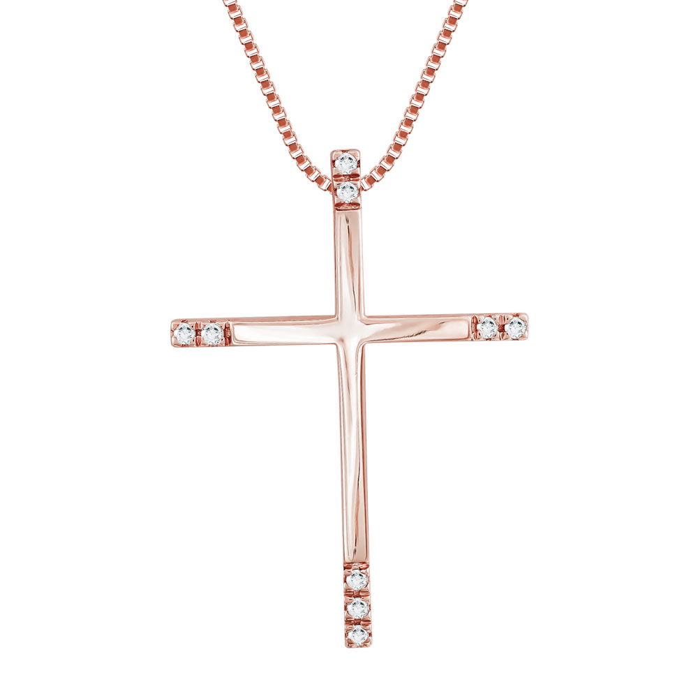 Σταυρός Βάπτισης Γυναικείος Σε Ροζ Χρυσό 18 Καρατίων Με Διαμάντια Brilliant ST3170